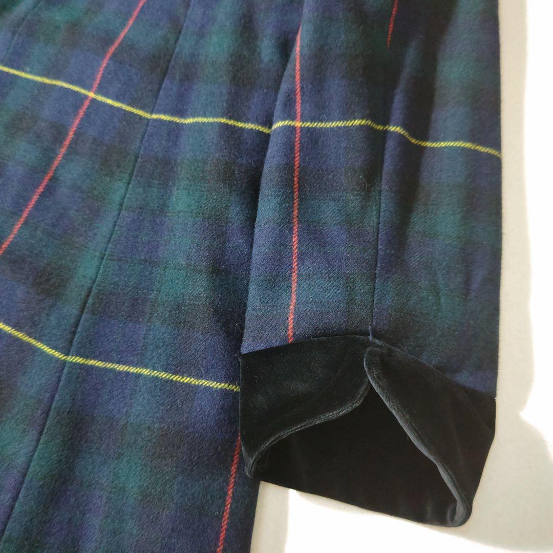 ラルフローレン　チェスターコート　金ボタン　チェック柄　深緑　裏地キルティング