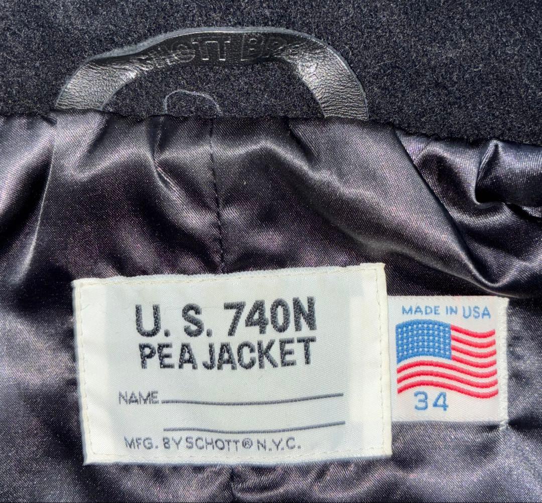 34 良品 Schott 769N ライダースPコート 黒 銀 ライダースコート