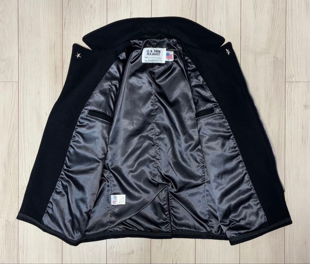 34 良品 Schott 769N ライダースPコート 黒 銀 ライダースコート