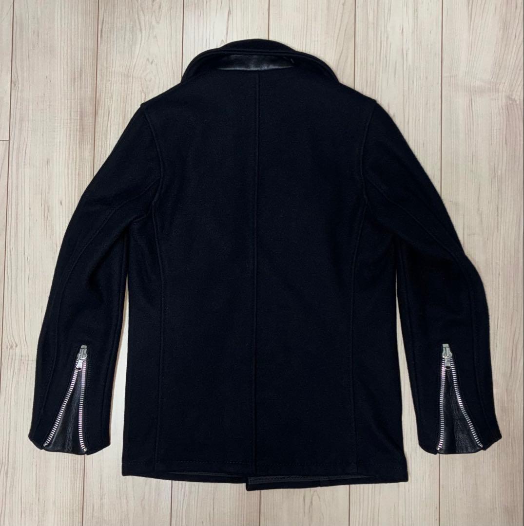 34 良品 Schott 769N ライダースPコート 黒 銀 ライダースコート