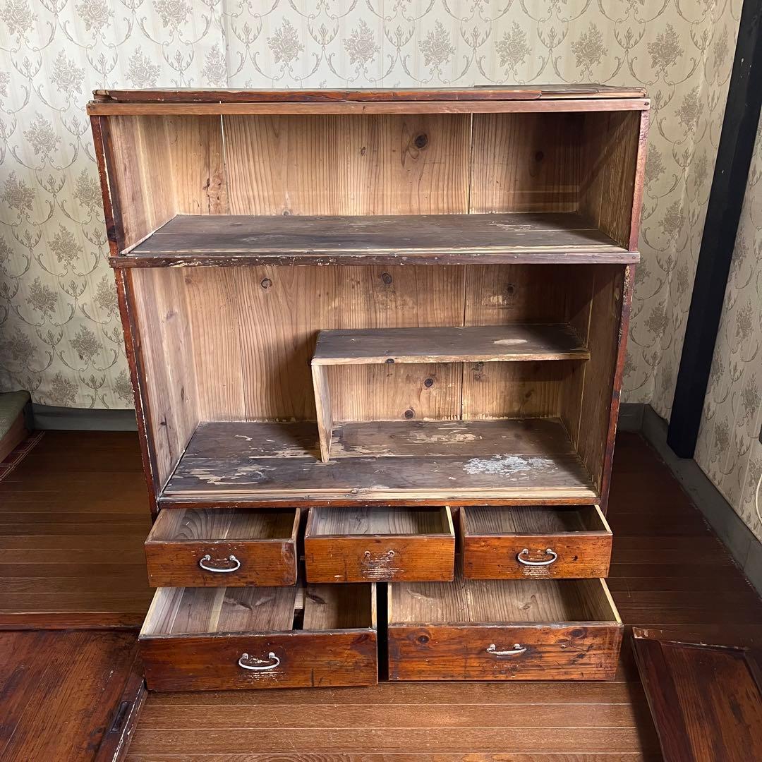 【ジャンク】昭和レトロ 木製 水屋箪笥 小箪笥 引き戸 引き出し 古民家 古家具