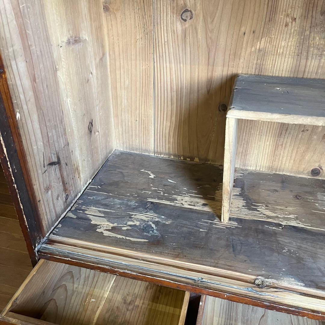 【ジャンク】昭和レトロ 木製 水屋箪笥 小箪笥 引き戸 引き出し 古民家 古家具