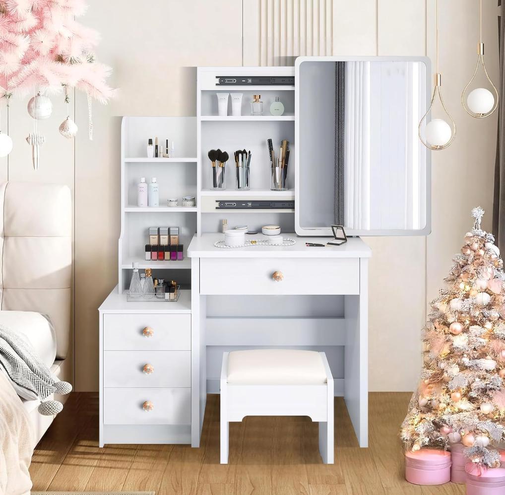 ドレッサー 鏡台 コンパクト 3段引き出し 収納 化粧台 スライド式女優ミラー