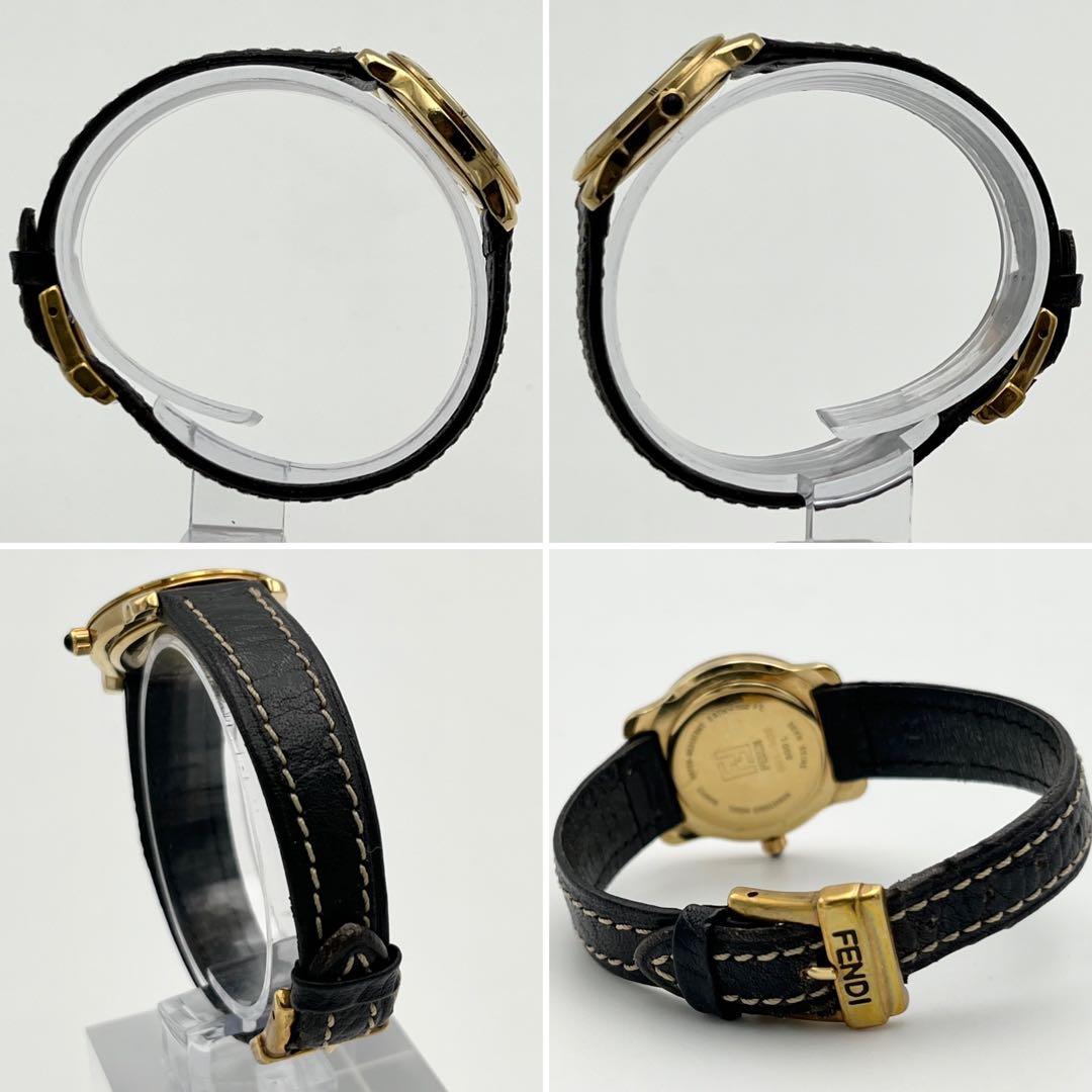 稼動 FENDI 800L ローマン ゴールドベゼル レザーベルト 腕時計