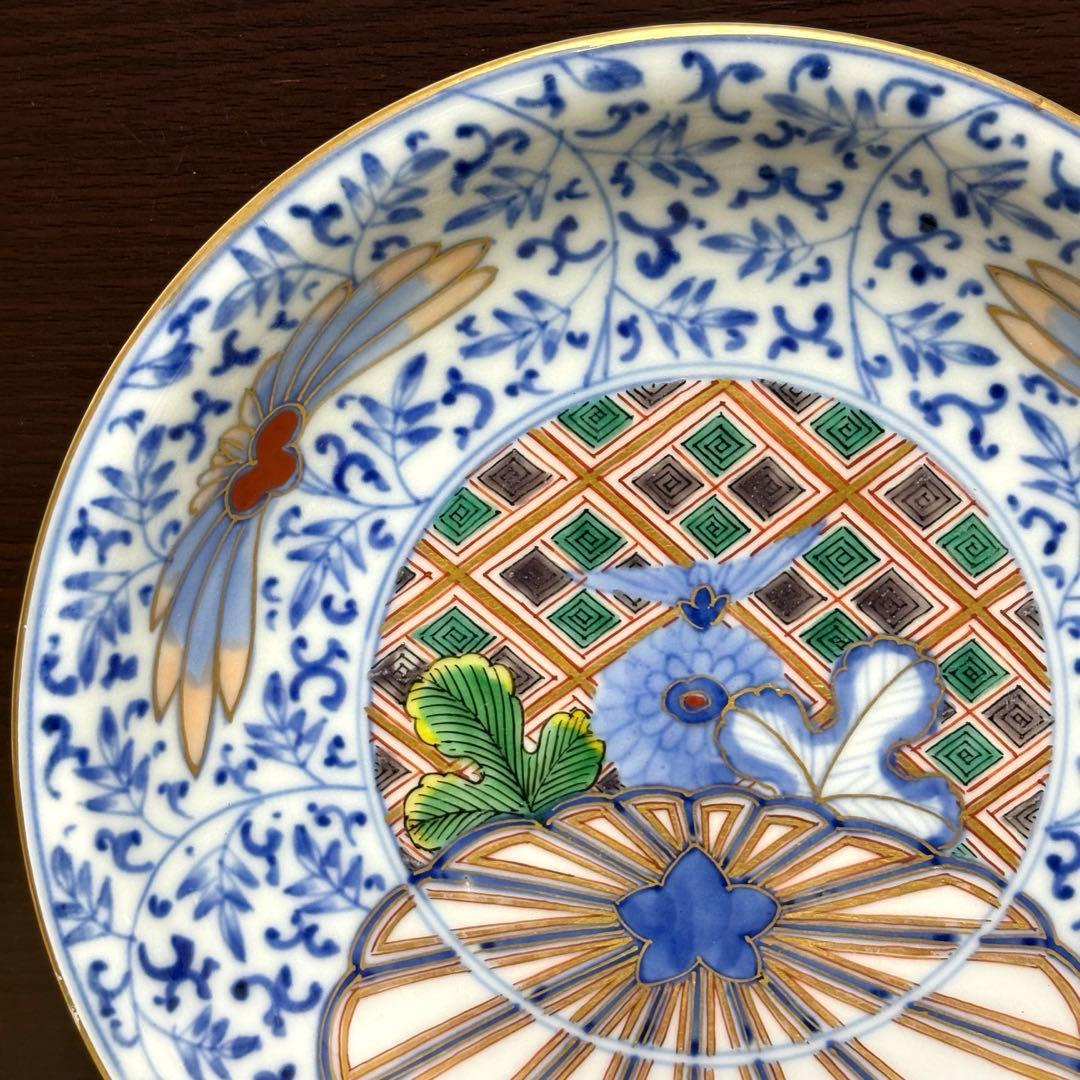 希少✨大聖寺伊万里 染錦手 菊花紋様 金彩 花唐草紋様 中皿 単品✨アンティーク