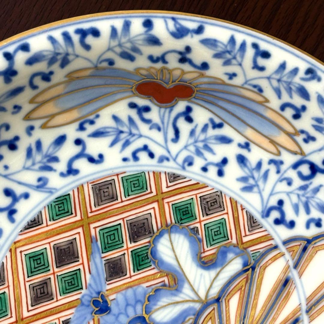希少✨大聖寺伊万里 染錦手 菊花紋様 金彩 花唐草紋様 中皿 単品✨アンティーク