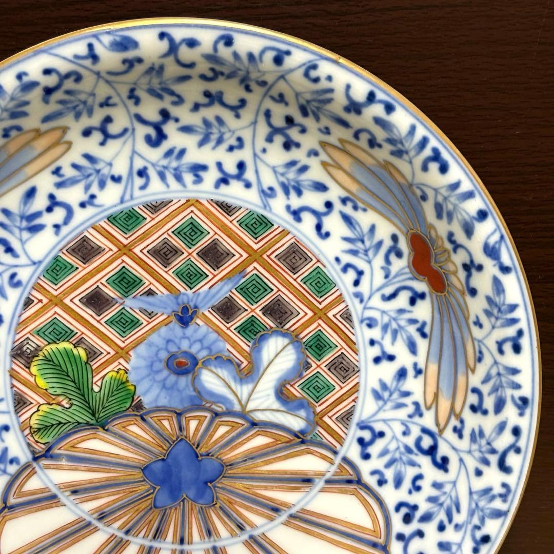 希少✨大聖寺伊万里 染錦手 菊花紋様 金彩 花唐草紋様 中皿 単品✨アンティーク