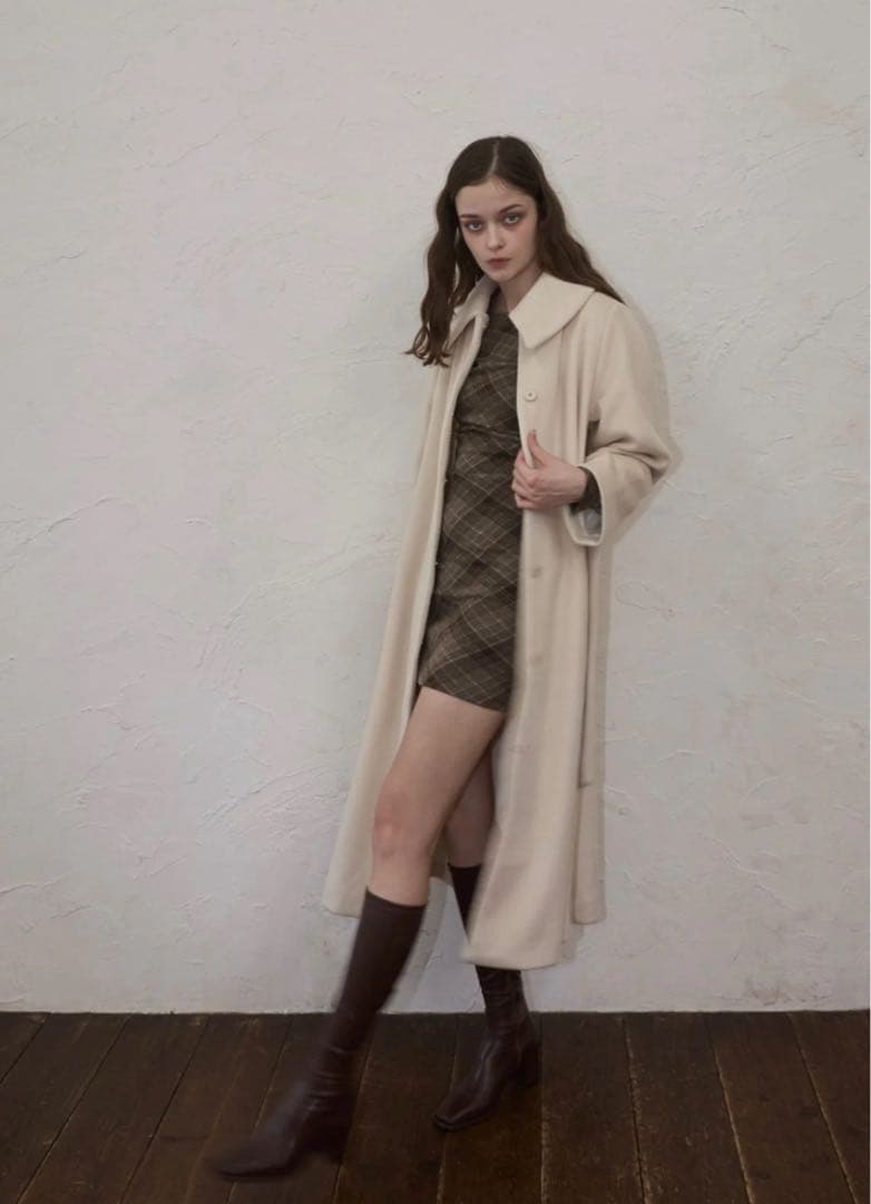 yilon クリーム色 ベルト付きロングコート