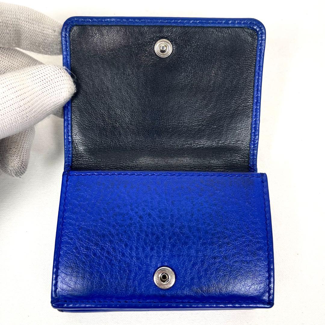 バレンシアガ 三つ折り財布　エブリデイ　ロゴプリント　レザー　ブルー　ミニ財布