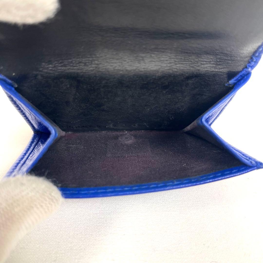 バレンシアガ 三つ折り財布　エブリデイ　ロゴプリント　レザー　ブルー　ミニ財布