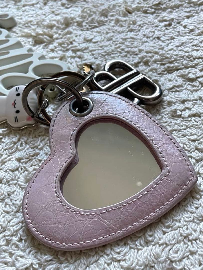 BALENCIAGA バレンシアガ ハート ミラー キーリング チャーム ピンク