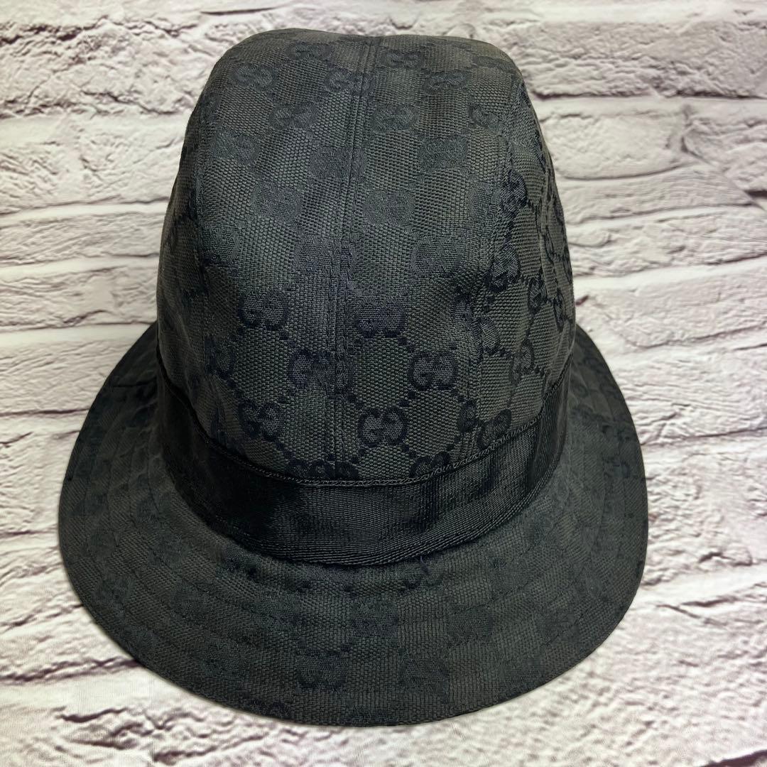 美品✨グッチ GUCCI GG柄 キャンバス バケットハット ブラック Lサイズ