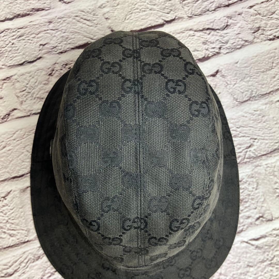 美品✨グッチ GUCCI GG柄 キャンバス バケットハット ブラック Lサイズ