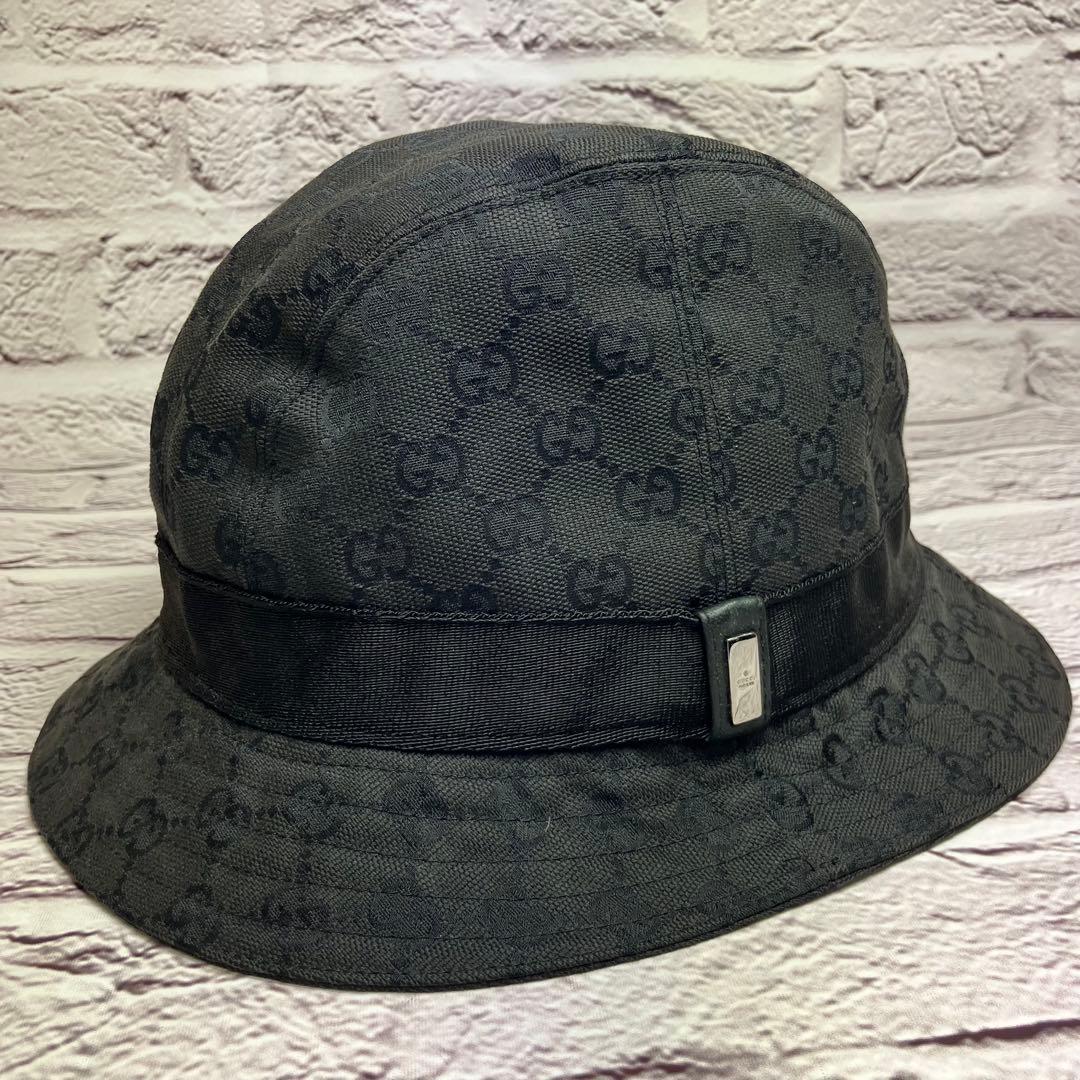 美品✨グッチ GUCCI GG柄 キャンバス バケットハット ブラック Lサイズ