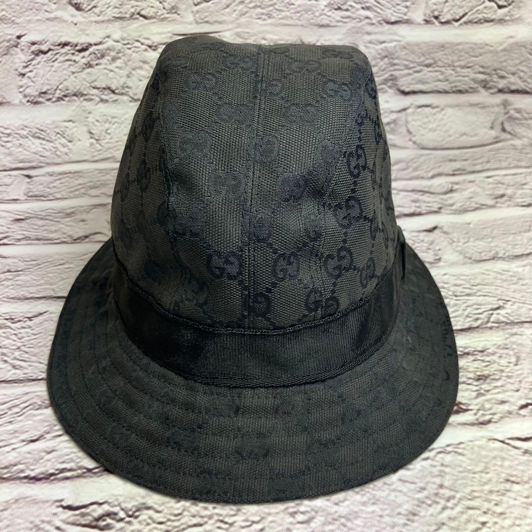 美品✨グッチ GUCCI GG柄 キャンバス バケットハット ブラック Lサイズ