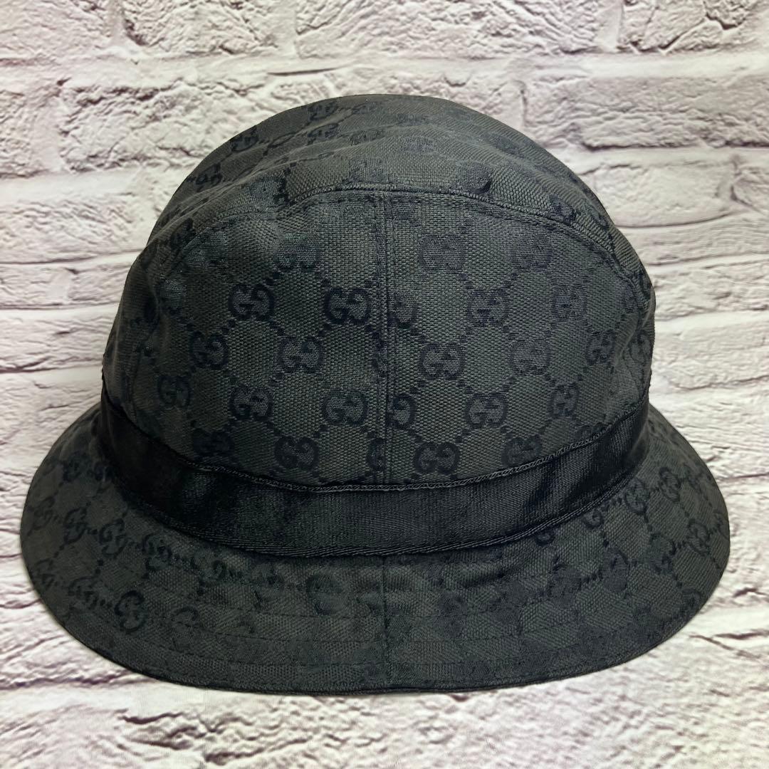 美品✨グッチ GUCCI GG柄 キャンバス バケットハット ブラック Lサイズ