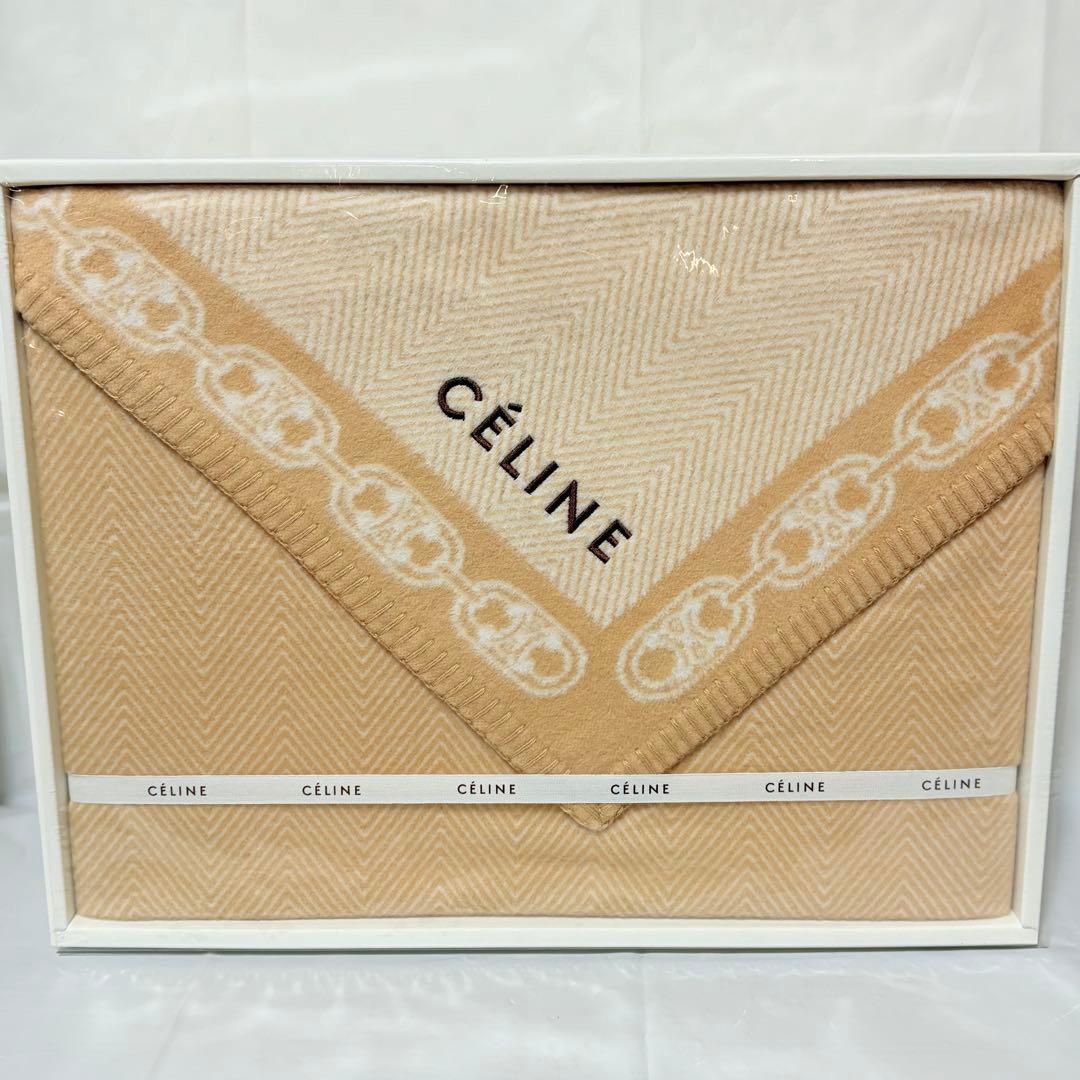 CELINE セリーヌ　綿毛布　マカダムロゴチェーン　ベージュ