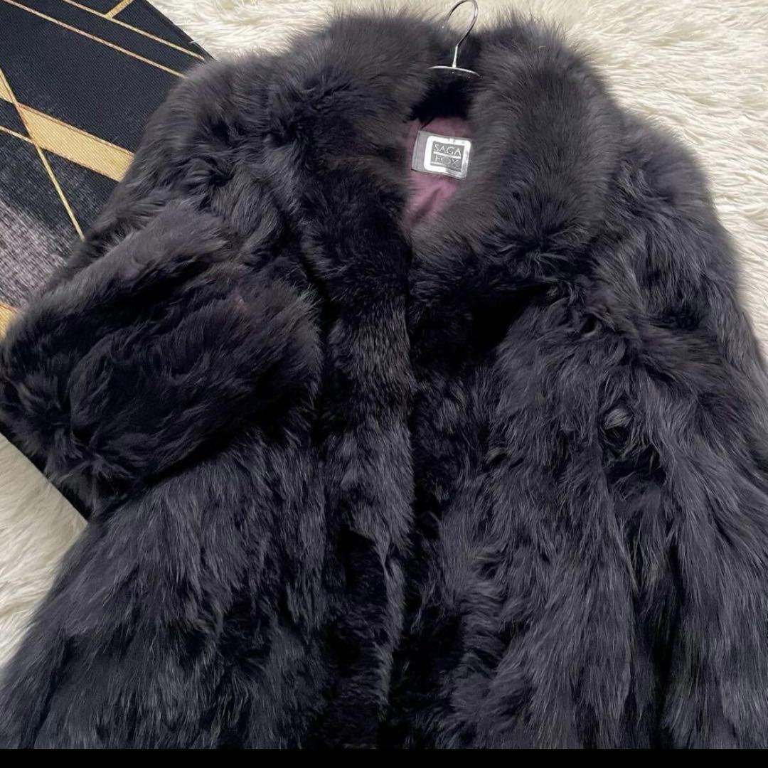 着丈70 カラー/染め サガフォックス ファーコート 毛皮 L パープル/紫