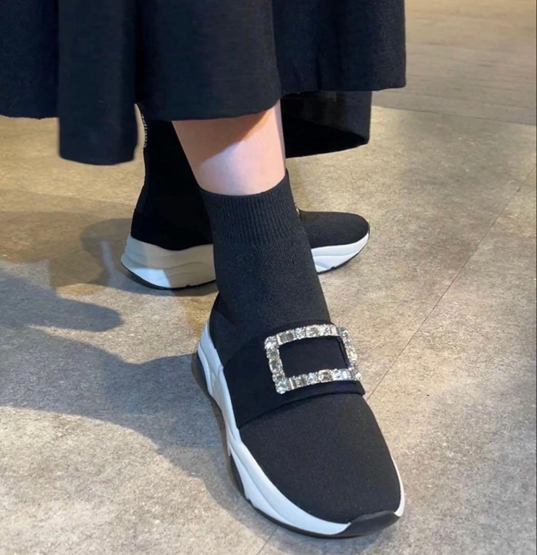 +diana tokyo クリスタルバックルニットソックススニーカー24.0 黒