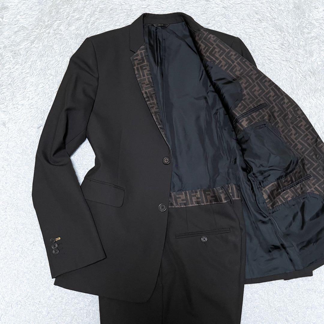 FENDI フェンディ ズッカ柄ラペル スーツ セットアップ 50 XL相当 黒