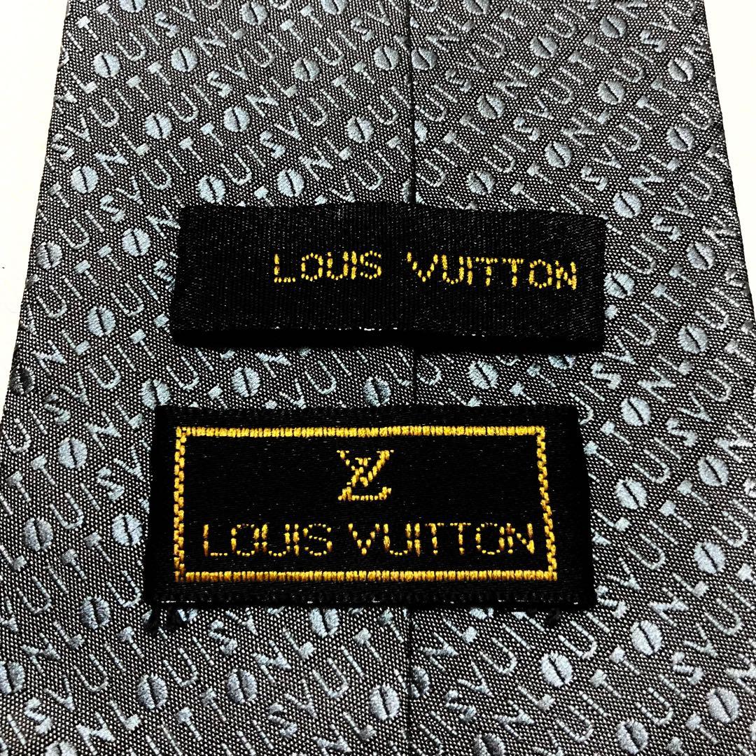 ルイヴィトン ジャガード 光沢 シルク100% グレー ロゴマニア ネクタイ