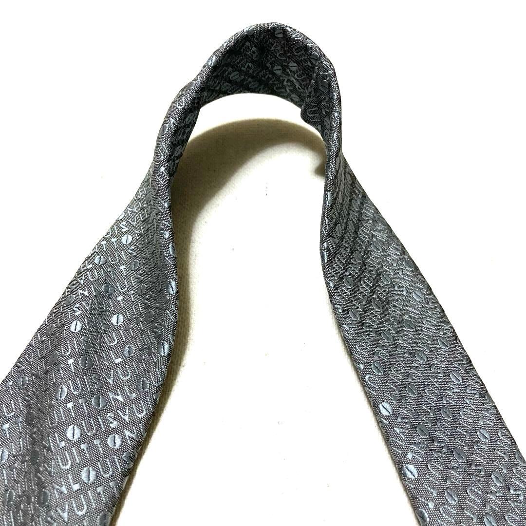 ルイヴィトン ジャガード 光沢 シルク100% グレー ロゴマニア ネクタイ
