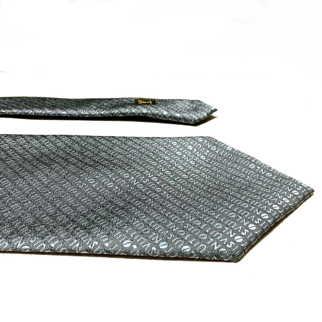 ルイヴィトン ジャガード 光沢 シルク100% グレー ロゴマニア ネクタイ