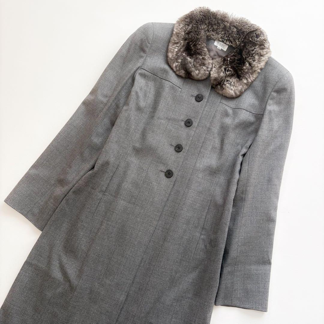 高級 FOXEY チンチラファー　ウール ロングコート フォクシー 40 グレー