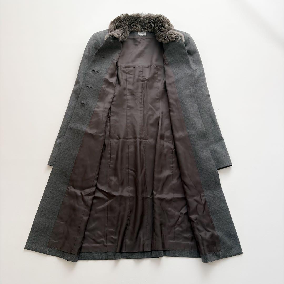 高級 FOXEY チンチラファー　ウール ロングコート フォクシー 40 グレー