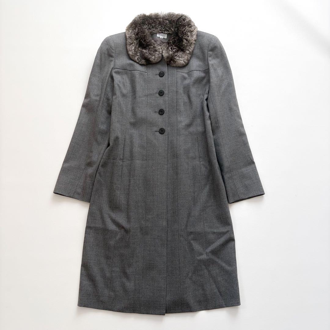 高級 FOXEY チンチラファー　ウール ロングコート フォクシー 40 グレー