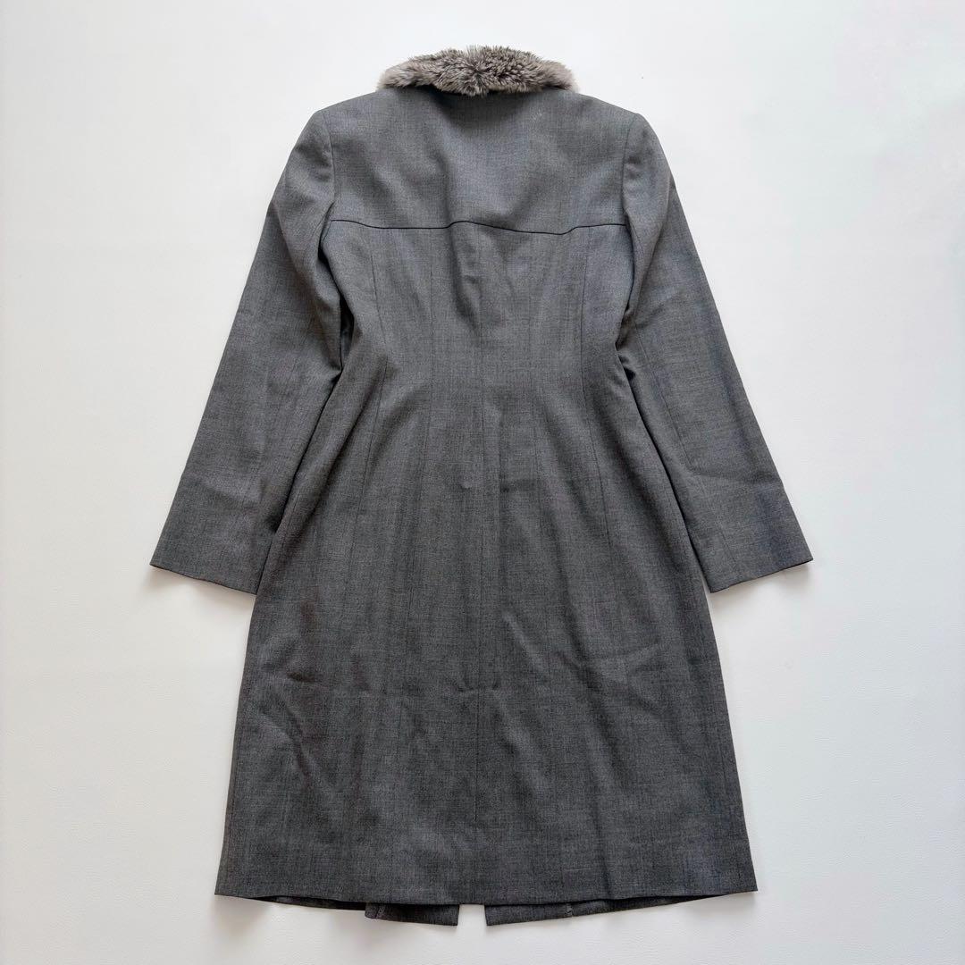 高級 FOXEY チンチラファー　ウール ロングコート フォクシー 40 グレー
