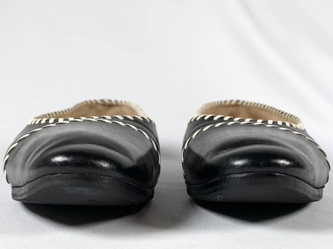【正規】美品 シャネル CHANEL レザー パンプス フラットシューズ 6 黒