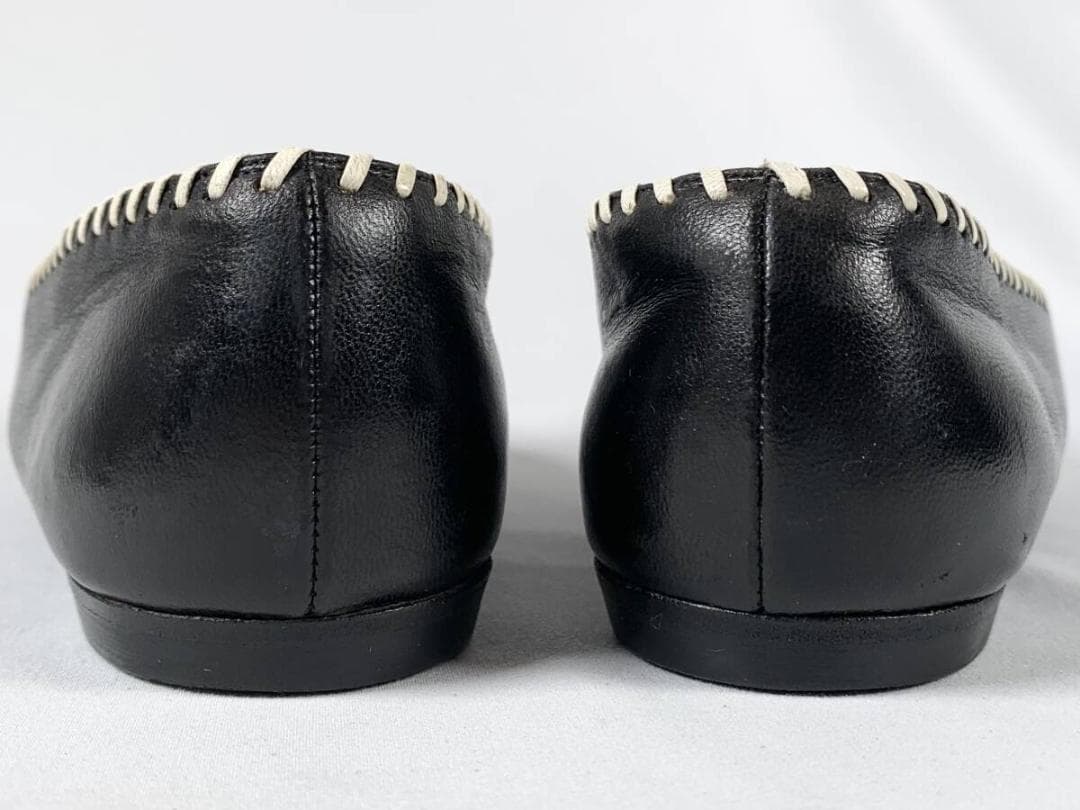 【正規】美品 シャネル CHANEL レザー パンプス フラットシューズ 6 黒