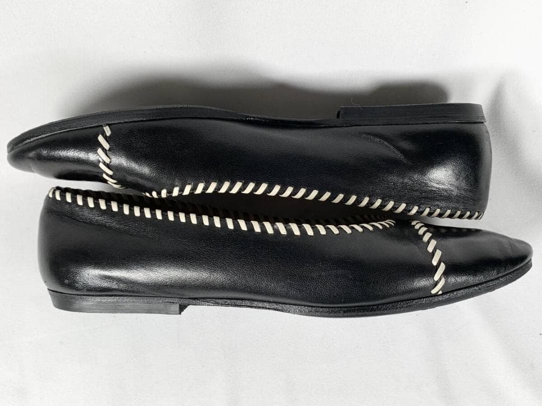 【正規】美品 シャネル CHANEL レザー パンプス フラットシューズ 6 黒