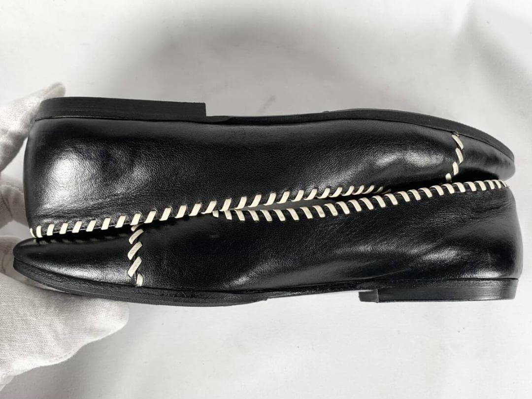 【正規】美品 シャネル CHANEL レザー パンプス フラットシューズ 6 黒