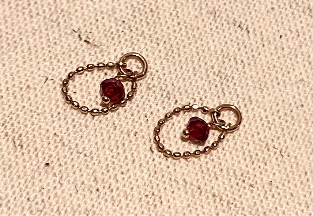 【agete】K10 ルビー&ゴールドチェーン ピアスチャーム