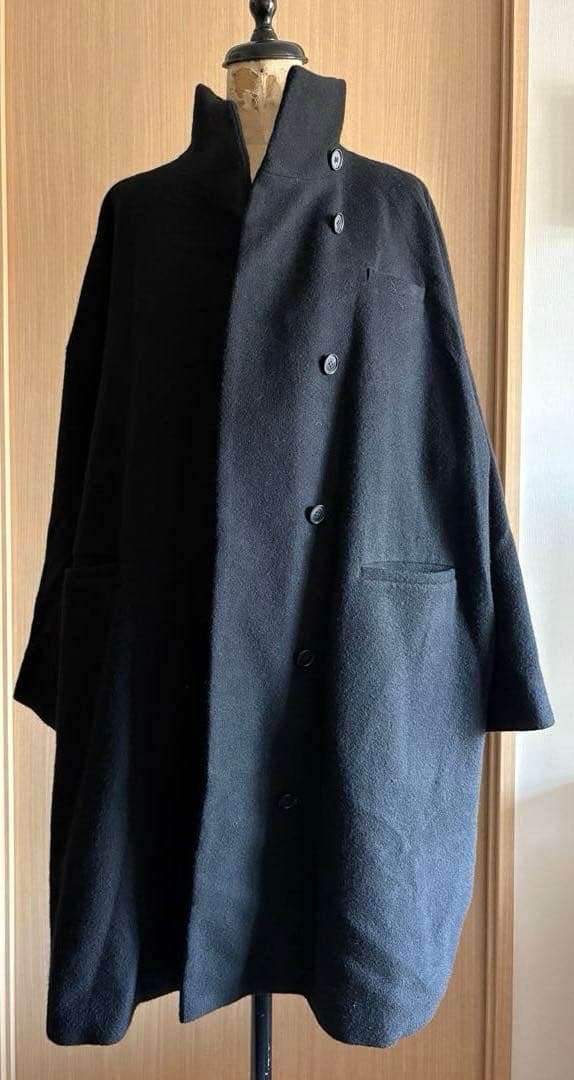mizuiro ind 黒のウールコート スタンドカラー