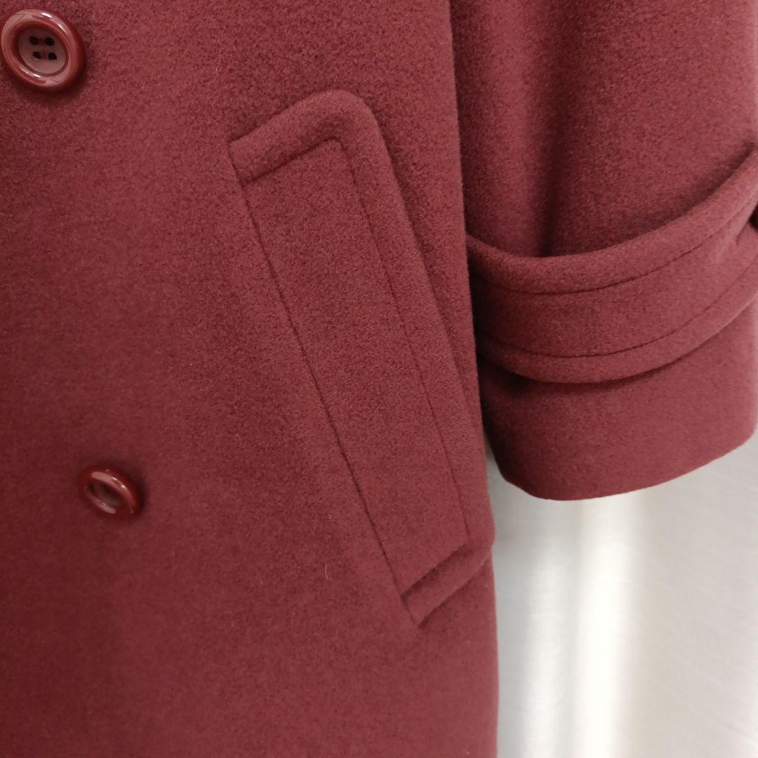 【美品】バーバリー　ダブルチェスターコート　カシミヤ混　ワインレッド