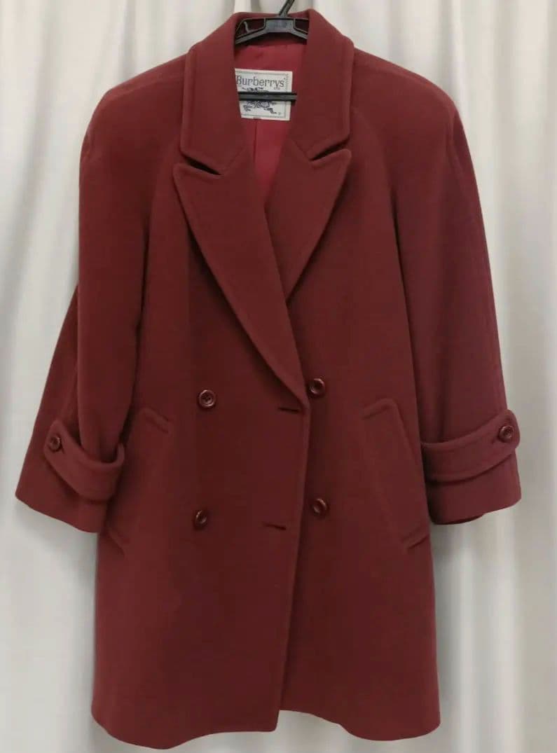 【美品】バーバリー　ダブルチェスターコート　カシミヤ混　ワインレッド