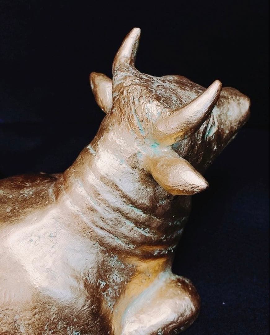 【希少】彫刻家 富永直樹 「福牛」文化勲章受章 ブロンズ像 本金箔仕上 共箱付き