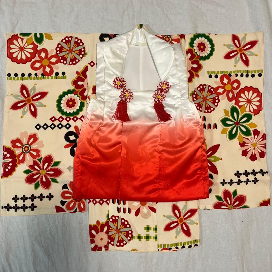 七五三　3歳　アンティーク　正絹　アイボリー