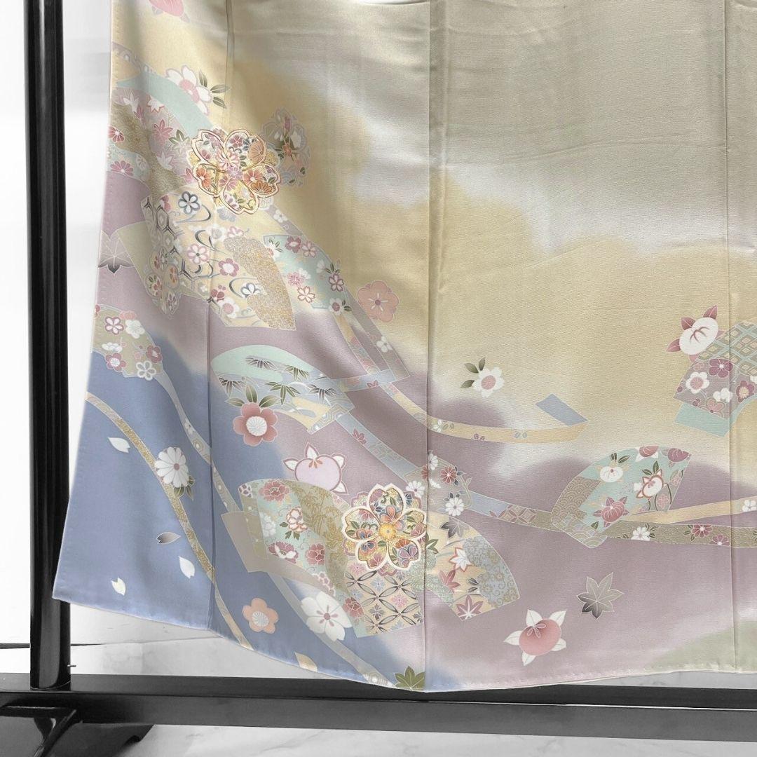 京友禅　金駒刺繍　金彩　桜花　熨斗　花模様　訪問着　着物　101a p