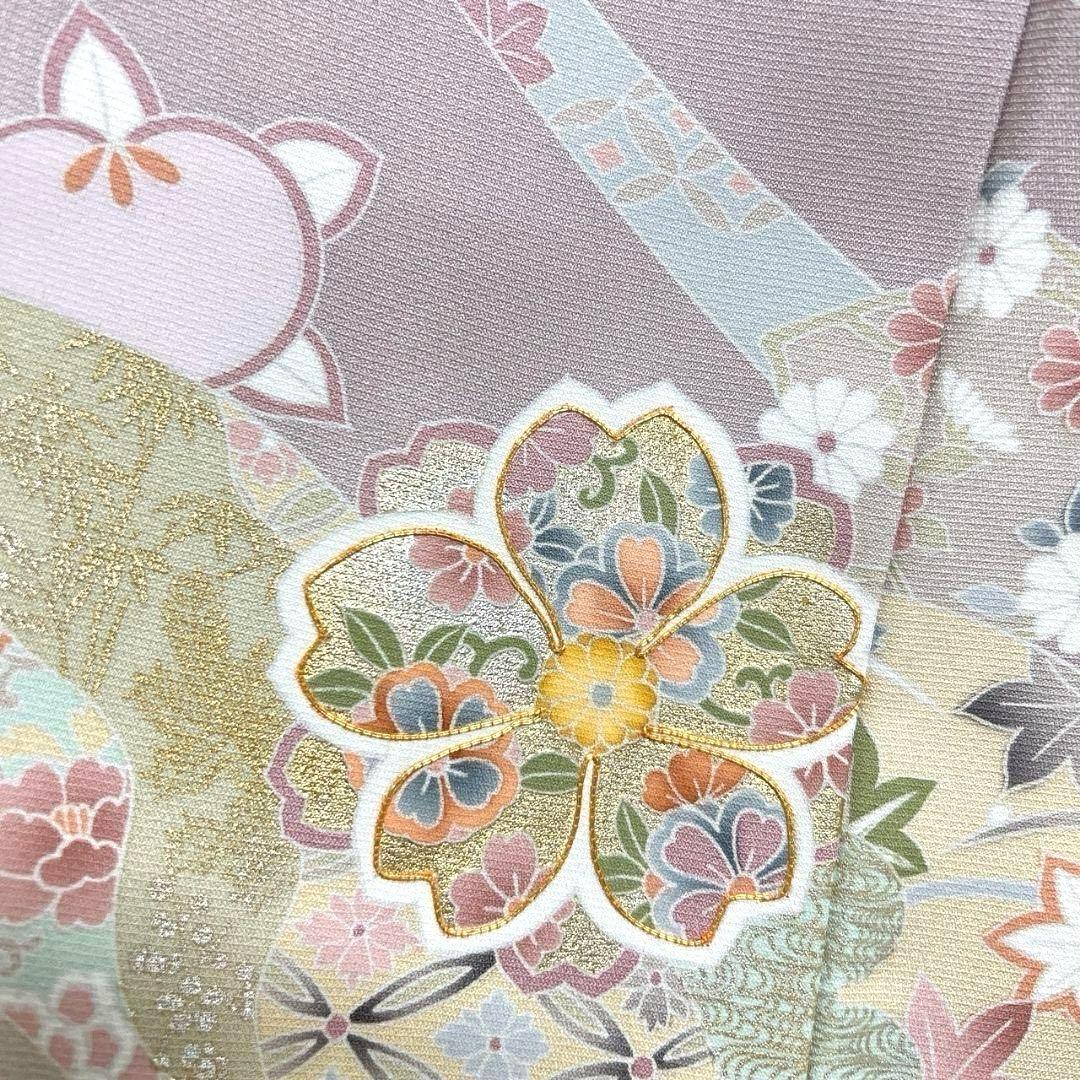 京友禅　金駒刺繍　金彩　桜花　熨斗　花模様　訪問着　着物　101a p