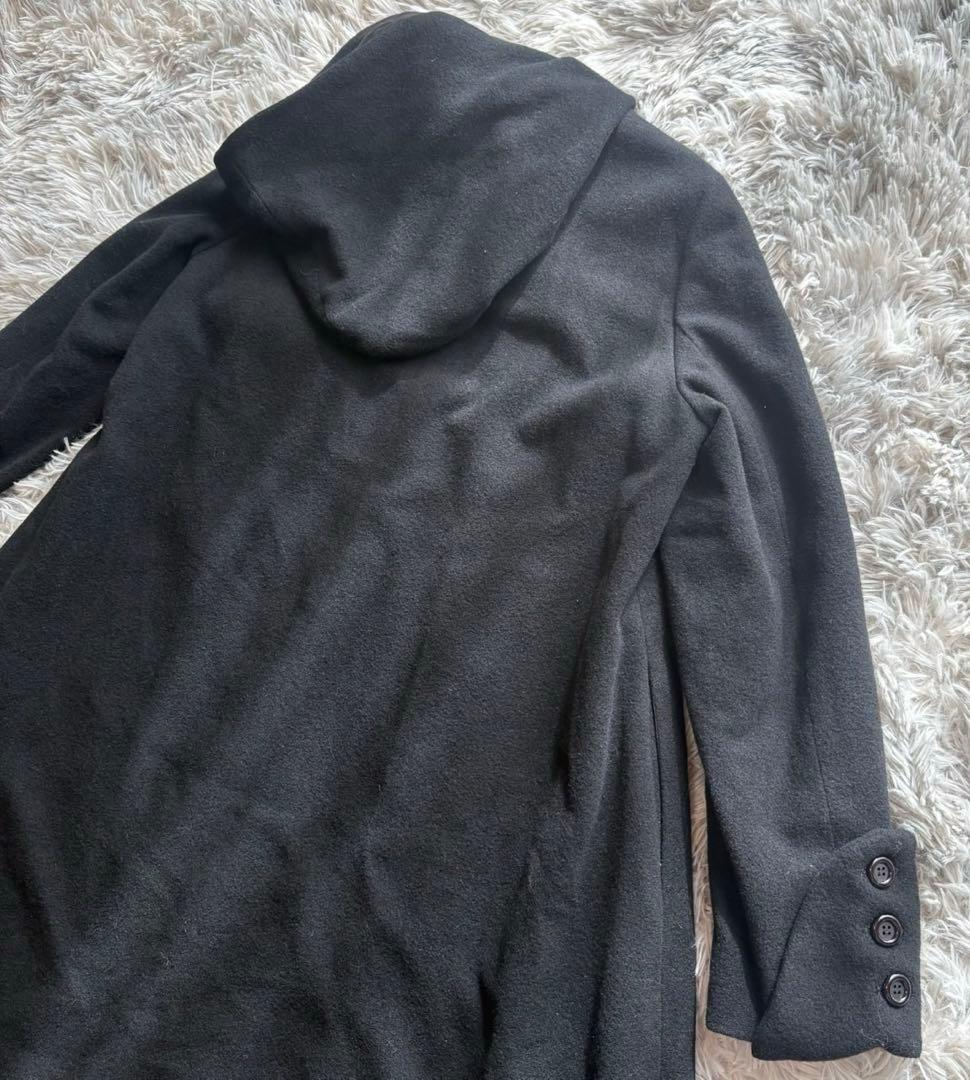 PEACE NOW フードロングコート 黒 M Aライン ピースナウ ウール