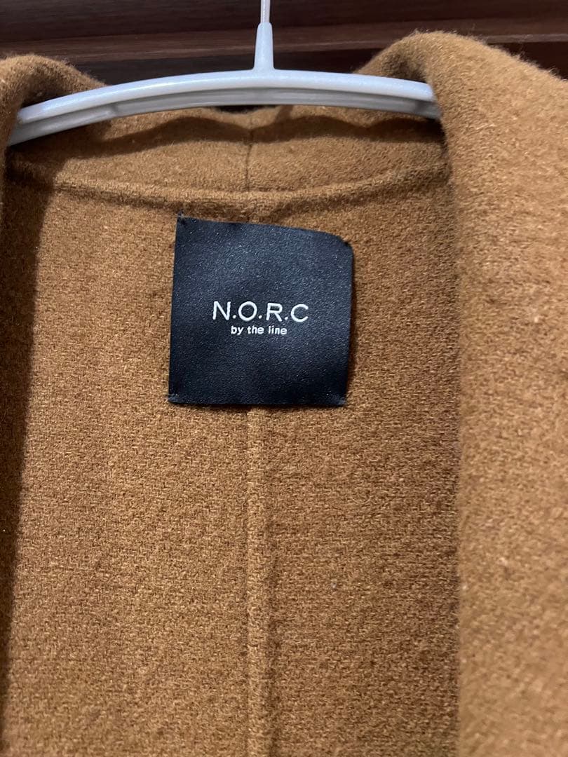 N.O.R.C ブラウン ウールリバーショールカラーガウンコート