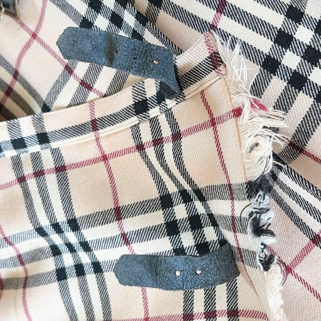 【バーバリーブルーレーベル】ベルトラッププリーツスカート フリンジ ノバチェック