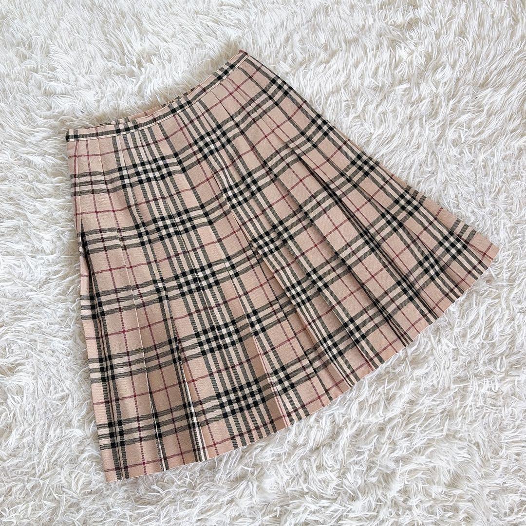 【バーバリーブルーレーベル】ベルトラッププリーツスカート フリンジ ノバチェック