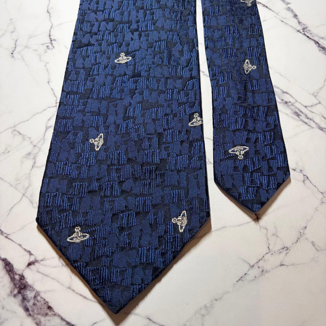 Vivienne Westwoodネイビー シルク ネクタイ 模様入り