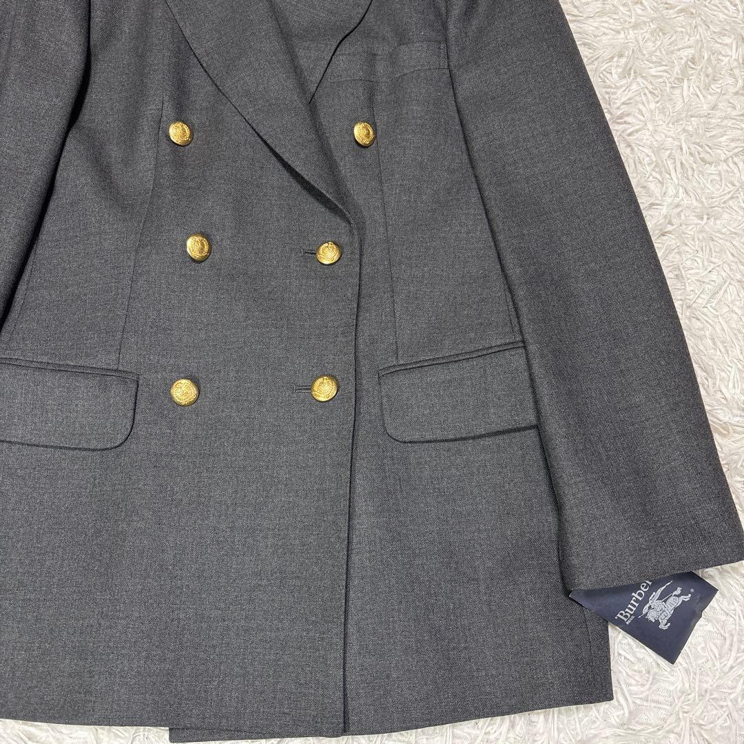 新品 バーバリーズ カシミヤ混 テーラード ジャケット 金ボタン M グレー