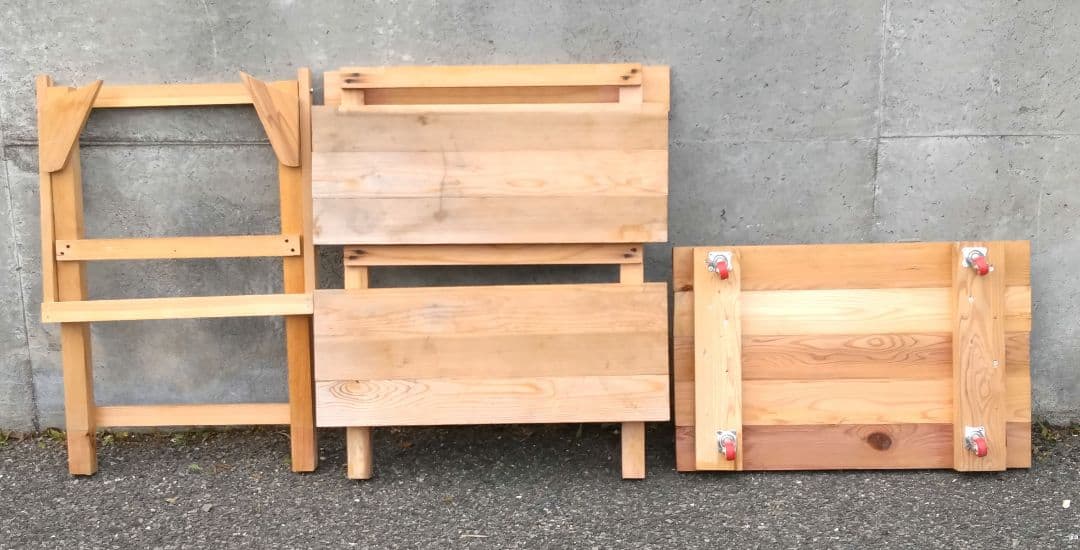 イベント用・木製3分割式販売台キャスター付きシェルフ